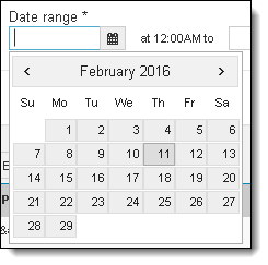 Date range calendar screen.